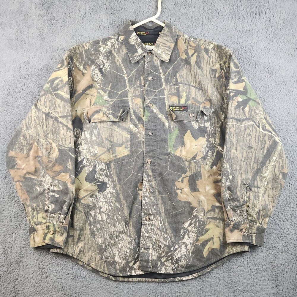 Mossy Oak Camouflage Hunting‎ Outdoors Button Shirt Men's Large Scent Stop Plus